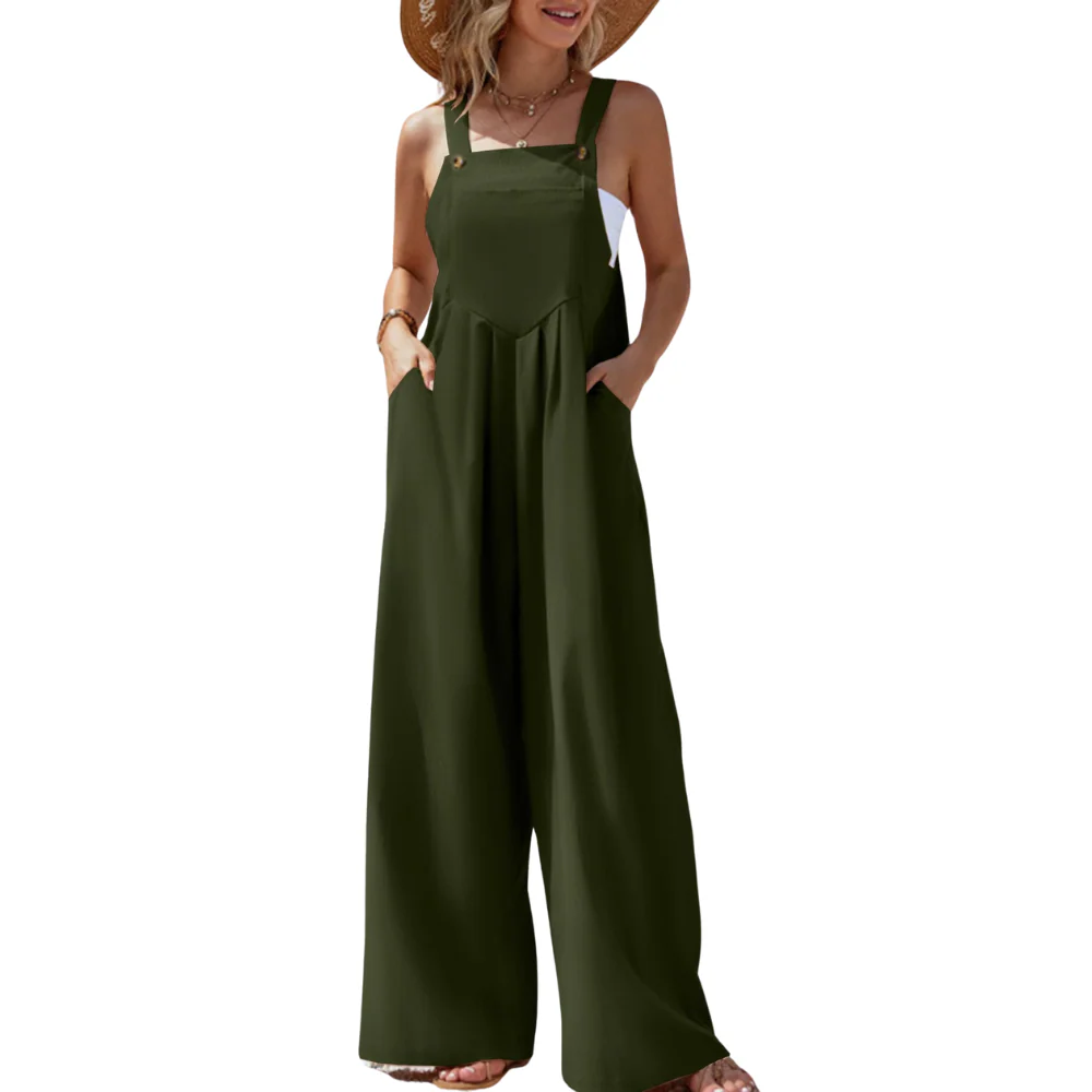 Naisten Yksivärinen Suspender Jumpsuit - Image 4