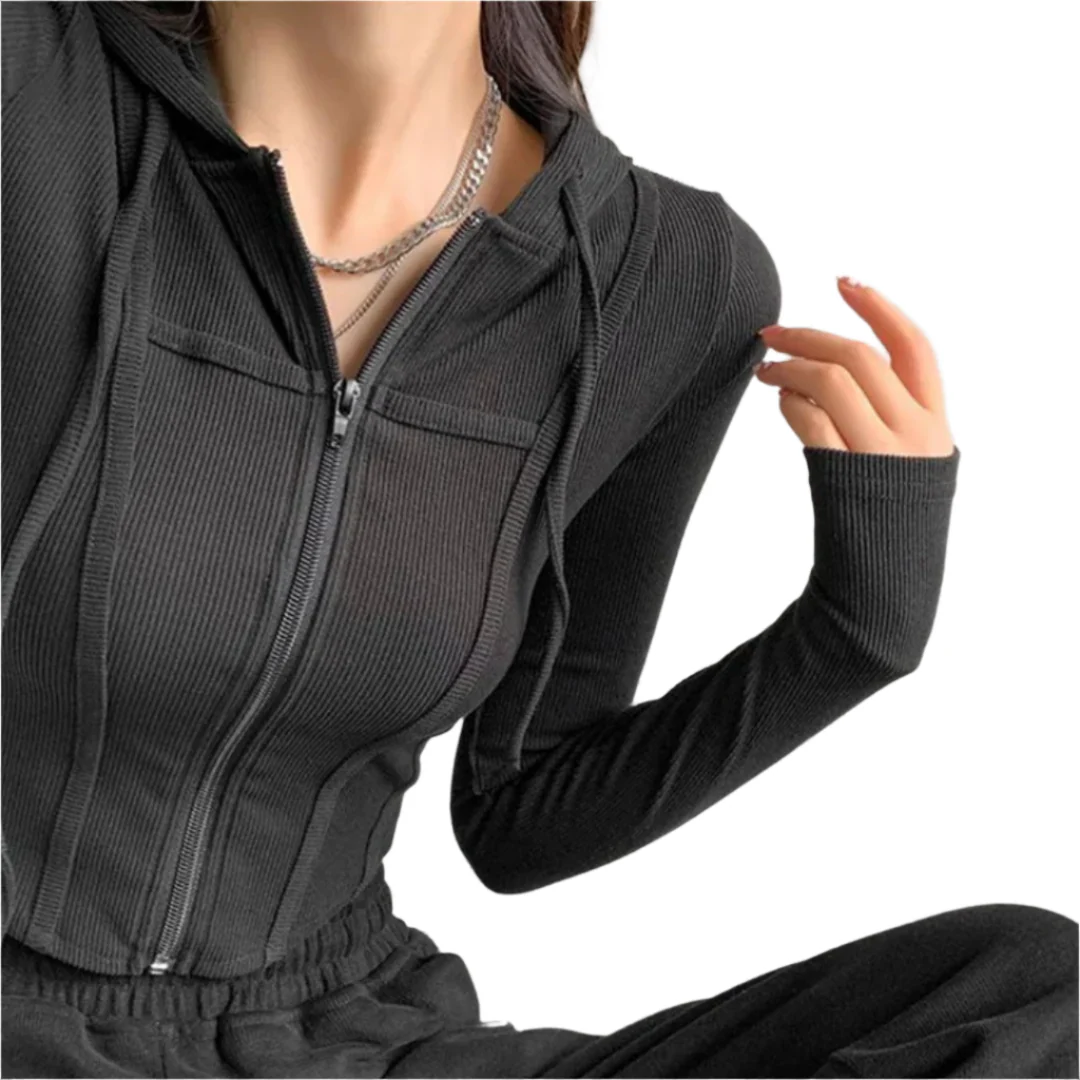 Naisten Zip Up Crop Fitted huppari - Image 3