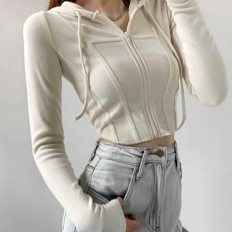 Naisten Zip Up Crop Fitted huppari - Image 6
