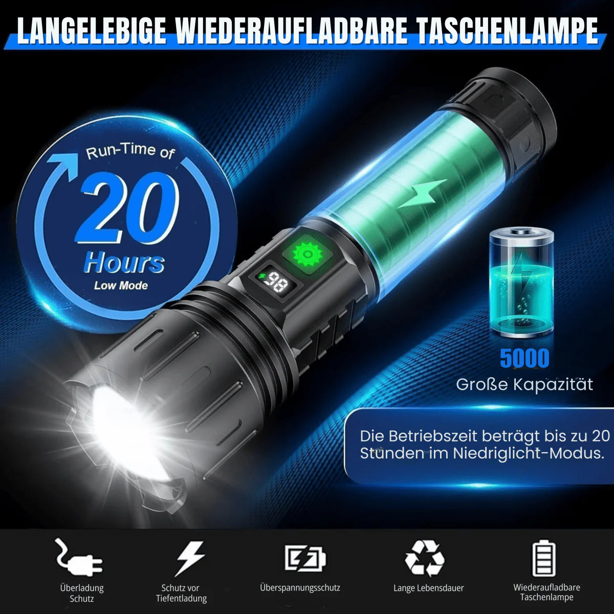 Tehokas Taskulamppu 100 000 Lumenia Monipuoliseen Käyttöön - Image 3