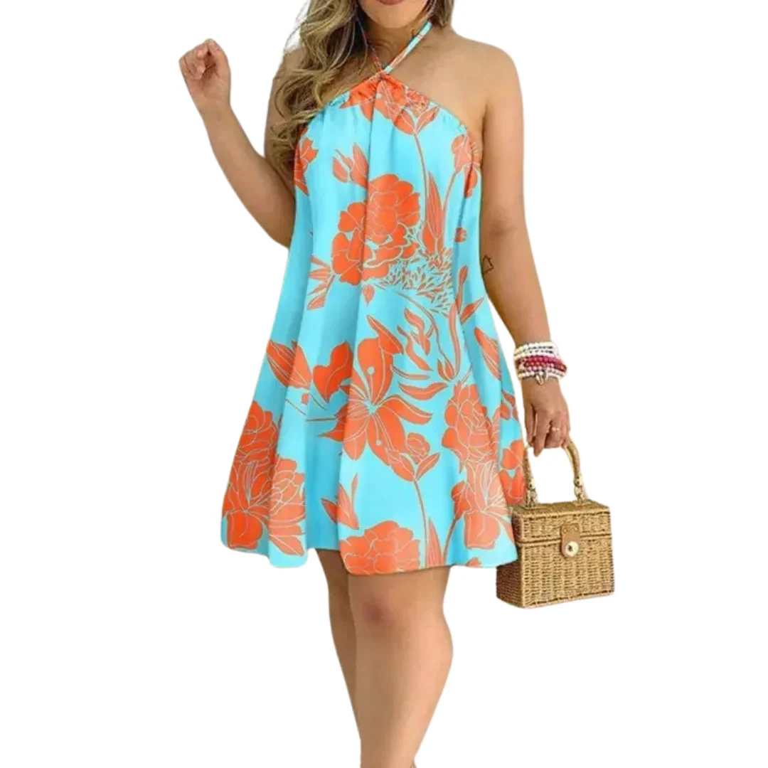 Trooppinen tulosta Halter kaula-aukko Backless mekko - Image 2
