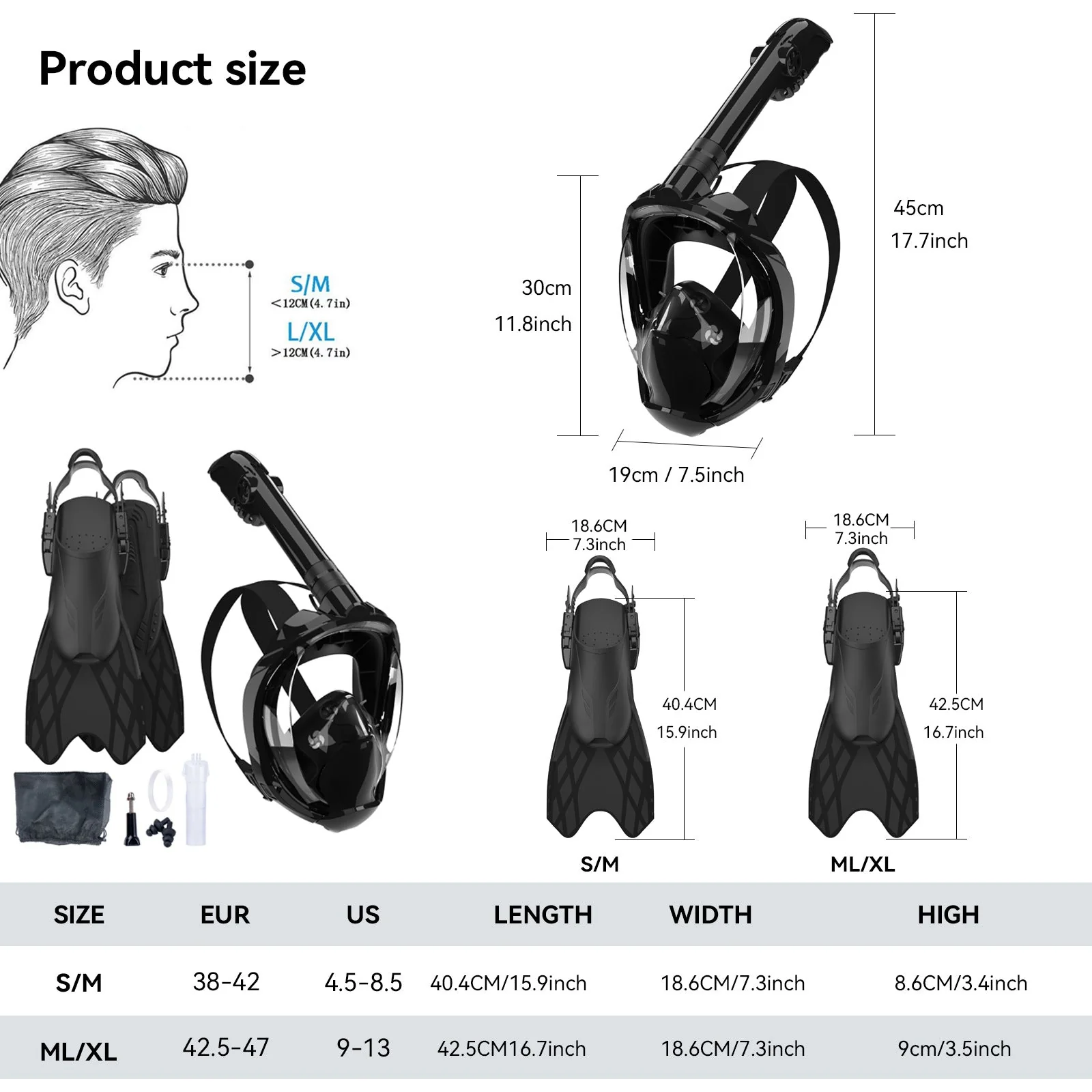 Unisex Snorklaussetti Kokonaamarilla ja Joustavilla Evillä - Image 5
